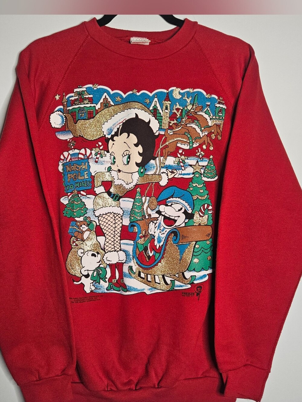 VTG 94’ Betty Boop Xmas Crew Adult L Red USA Made Freeze Christmas Cartoon RARE